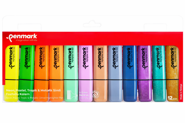 Penmark 4 Neon + 4 Pastel + 4 Simli 12'li Fosforlu Kalem Seti