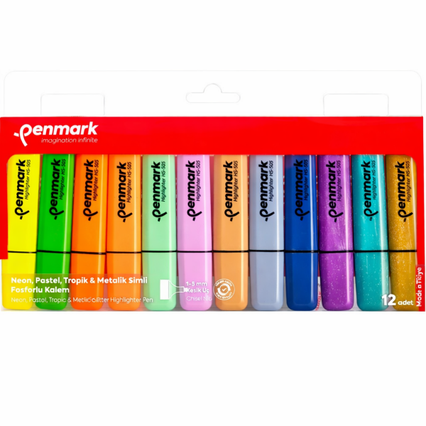 Penmark 4 Neon + 4 Pastel + 4 Simli 12'li Fosforlu Kalem Seti