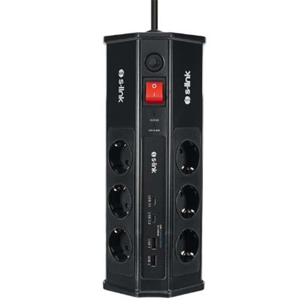 S-link PRZ03 PrizHive 3M 630 Joule 1.5mm 2 USB 2 TypeC 2.4A-5V 500V 6000V 6lı Akım Korumalı Priz