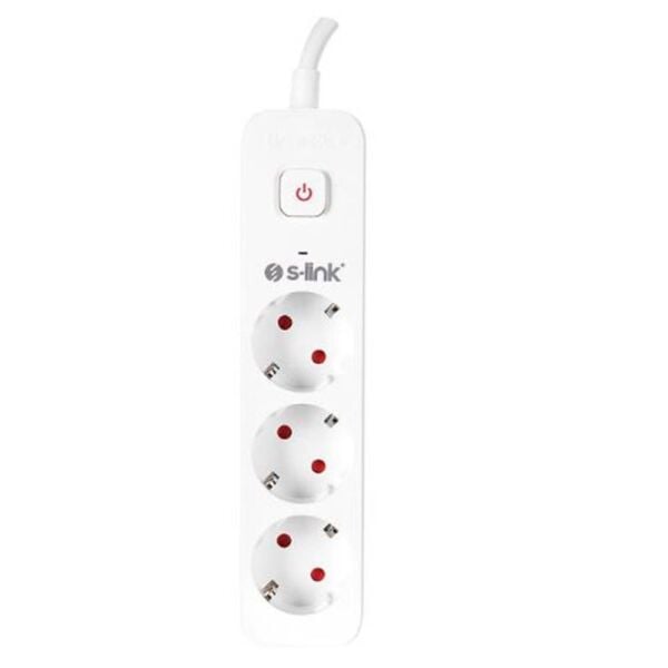 S-link SPG301S 1.5m 3x1.5mm 100 yüzde  Bakır 750 Joule 3 lü Anahtarlı Akım Korumalı Priz