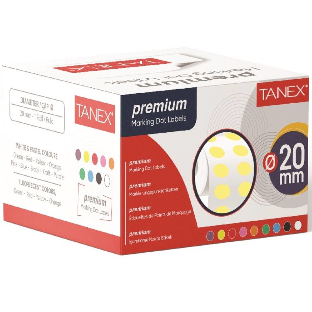 Tanex Nokta Etiketi 20 Mm 2500 Lü Sarı Tekli Kutu