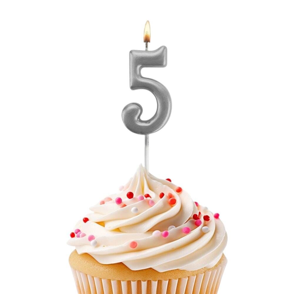Rakam Mum 7 cm Gümüş 5 Yaş
