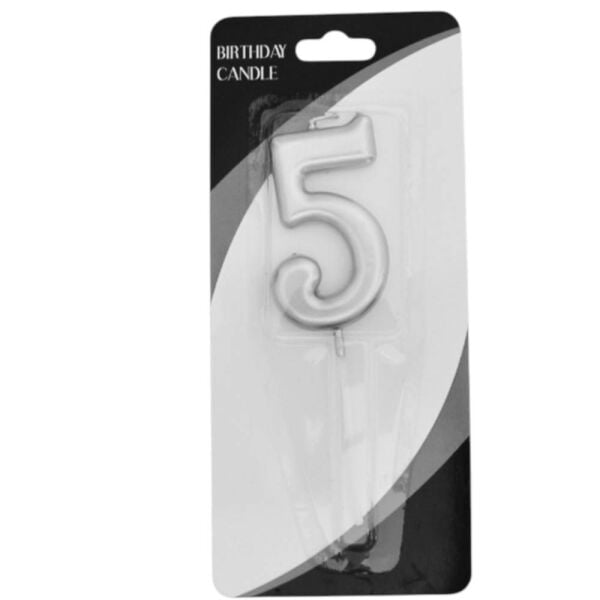 Rakam Mum 7 cm Gümüş 5 Yaş
