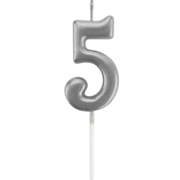 Rakam Mum 7 cm Gümüş 5 Yaş