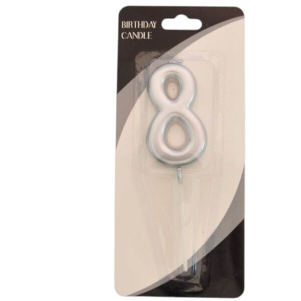 Rakam Mum 7 cm Gümüş 8 Yaş