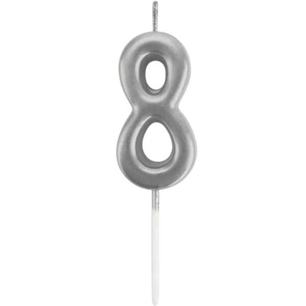 Rakam Mum 7 cm Gümüş 8 Yaş