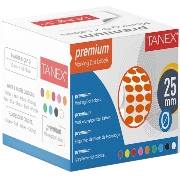 Tanex Nokta Etiketi 25 Mm 2500 Lü Turuncu Tekli Kutu