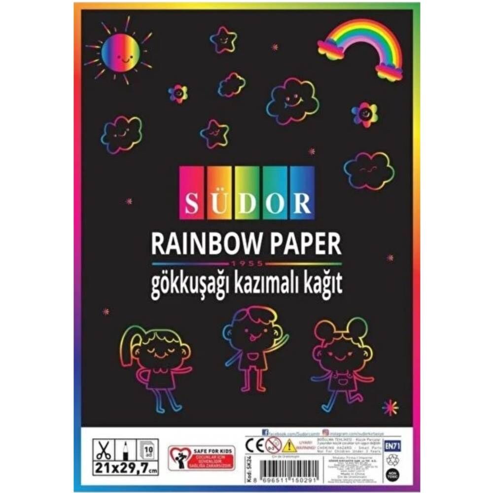 Südor Gökkuşağı Kazımalı Kağıt A4 10 lu Sk24
