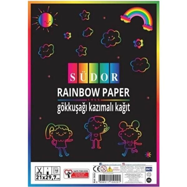 Südor Gökkuşağı Kazımalı Kağıt A4 10 lu Sk24