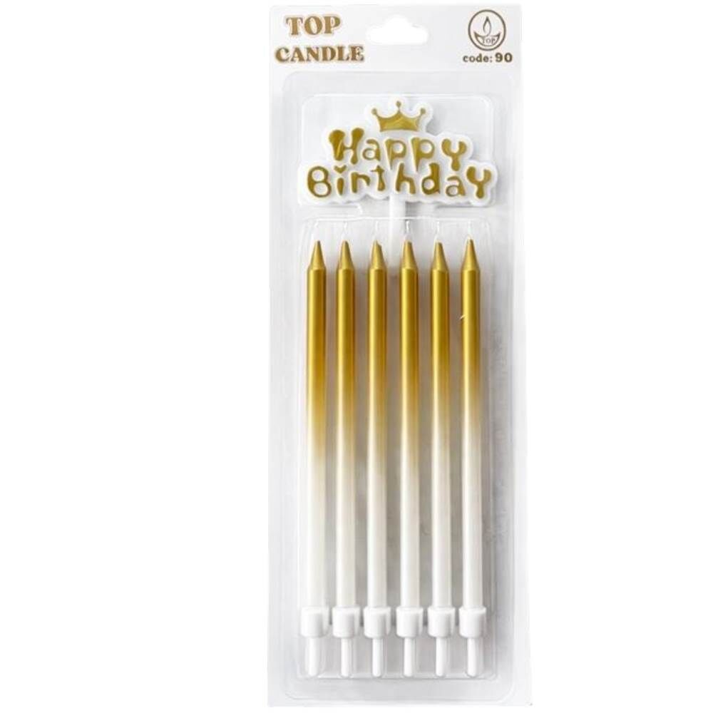 Metalik İki Renkli H. Birthday Mum Seti 13 cm 6'lı