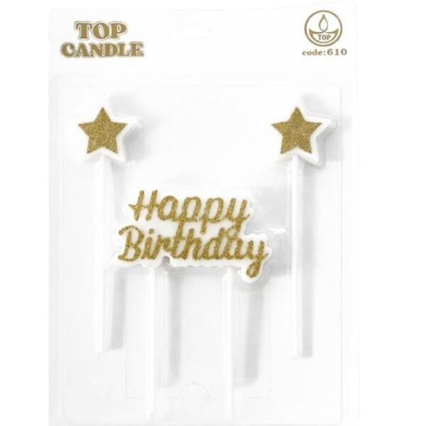 Simli H. Birthday Yıldız Mum Seti 3'lü Altın