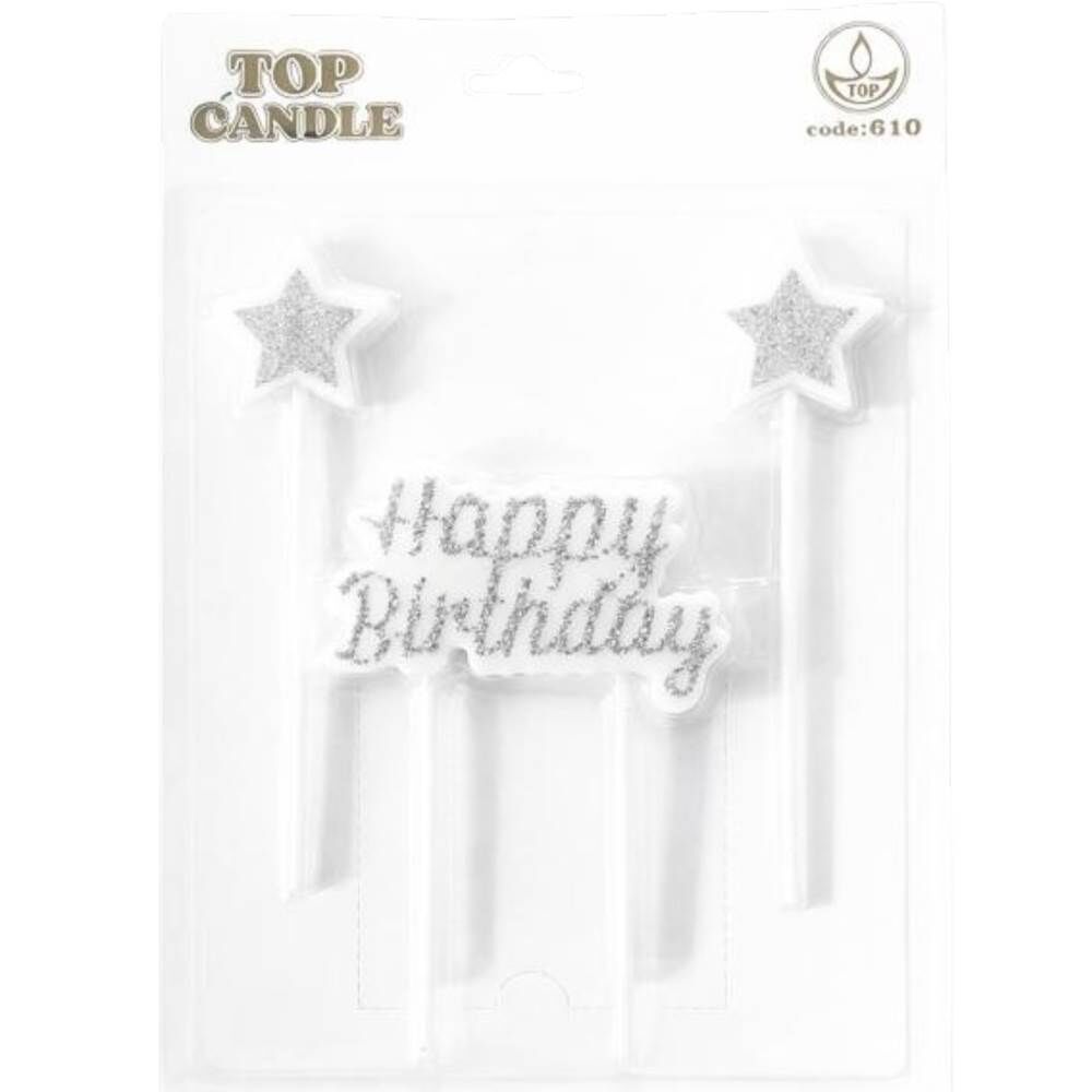 Simli H. Birthday Yıldız Mum Seti 3'lü Gümüş