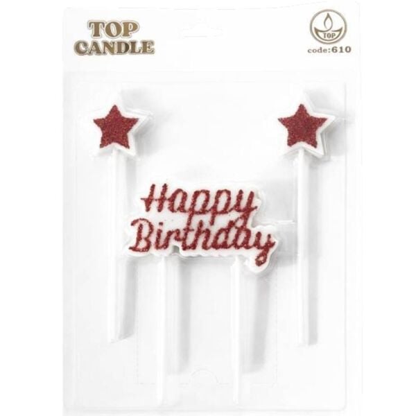Simli H. Birthday Yıldız Mum Seti 3'lü Kırmızı