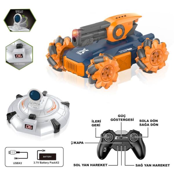 Uzaktan Kumandalı Full Fonksiyon Şarjlı 2.4G Ufo Avcısı Akrobatik Tank Araba