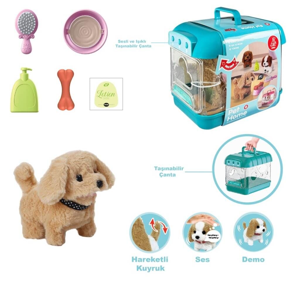 Hareketli Köpek ve Işıklı Sesli Şeffaf Kafes Seti 6806