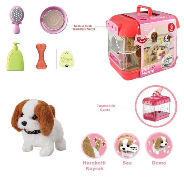 Hareketli Köpek ve Işıklı Sesli Şeffaf Kafes Seti 6806