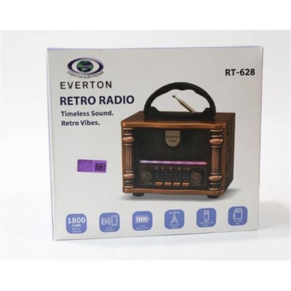 Everton Rt-628  Retro Vibes Bluetooth Fm-Usb-Tf-Aux Şarjlı Nostaljik Radyo Led