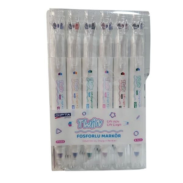 Gıpta Twin Markör Kalem Çift Çizgi 6 Renk Kutulu F1533