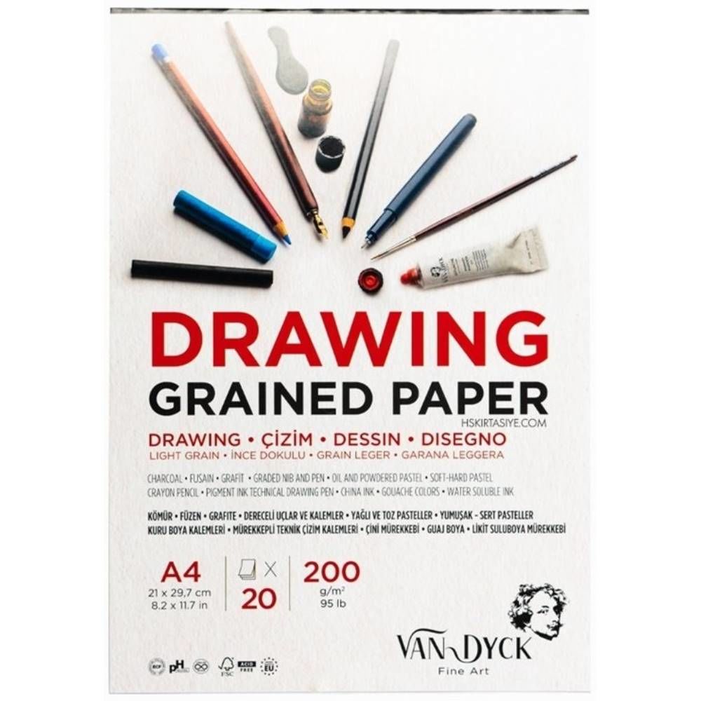 Van Dyck Çizim Bloğu Drawıng Graıned Paper A4 200 Gr 20 Yp Vd20014