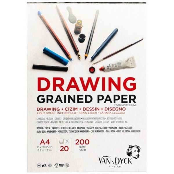 Van Dyck Çizim Bloğu Drawıng Graıned Paper A4 200 Gr 20 Yp Vd20014